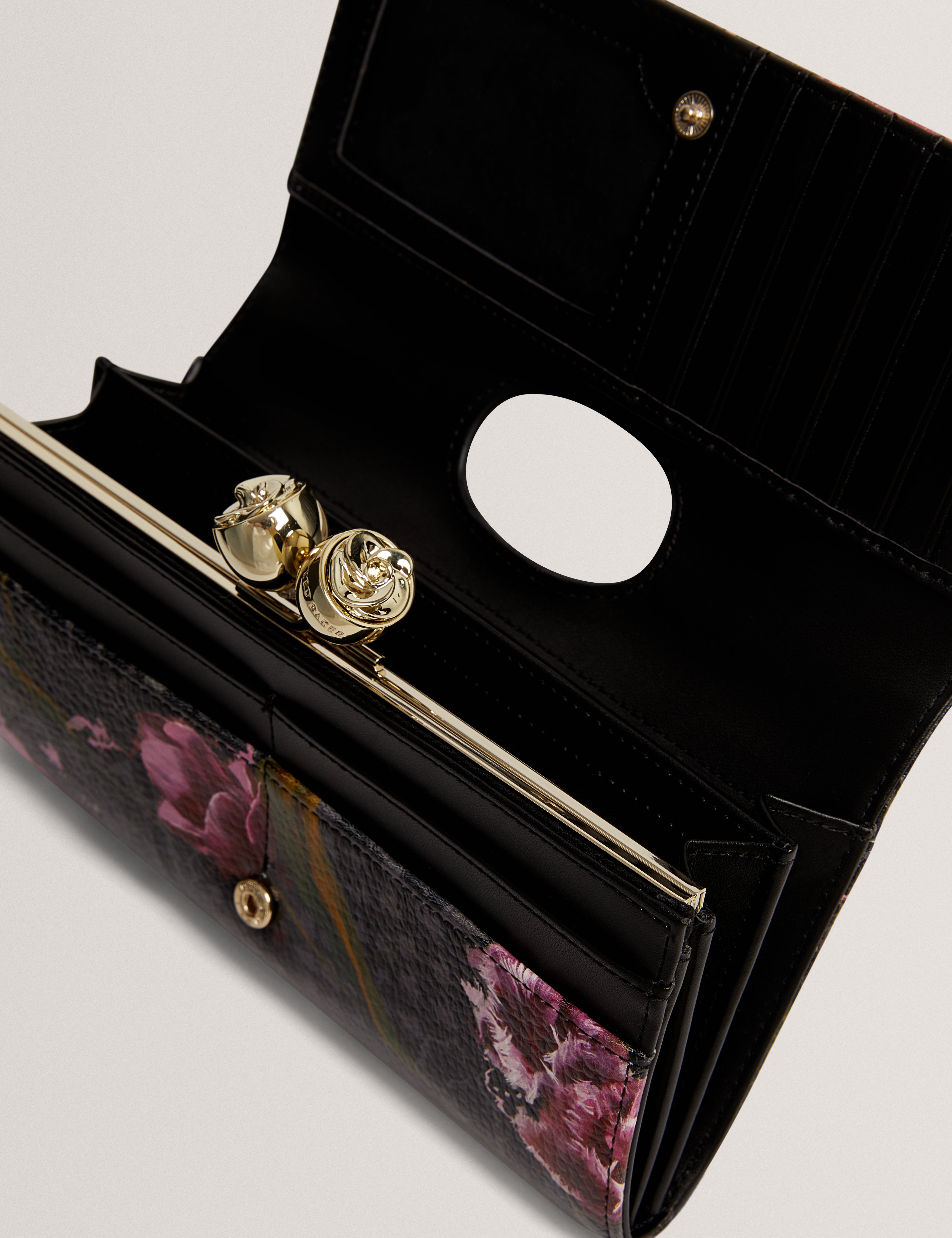 TALANA: Printed Floral Large Leather Bobble Purse