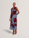 HARRLIA: Printed Draped Neck Midi Dress