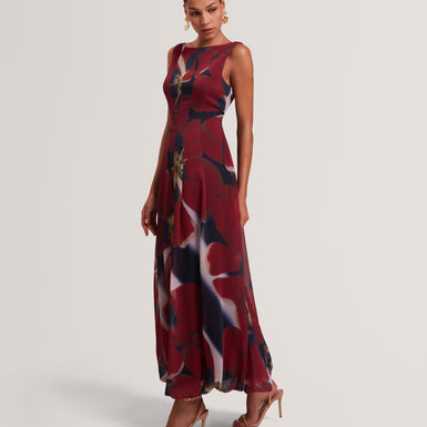 LAYNIA: Printed Seam Detail Bubble Hem Midi Dress
