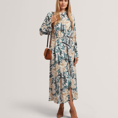RHAEE: Printed Tie Detail Midi Shirt Dress