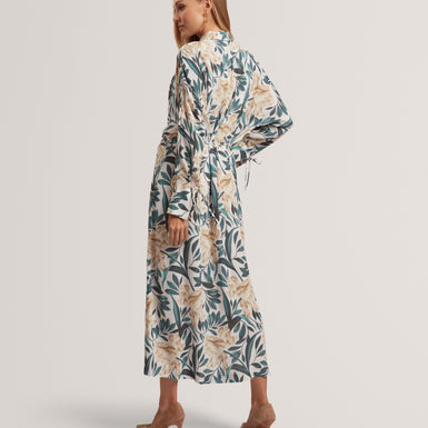 RHAEE: Printed Tie Detail Midi Shirt Dress