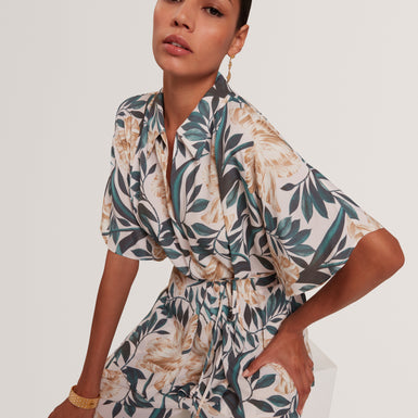 GEHMMA: Printed Tie Detail Shirt
