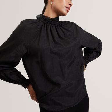 Women's SAMRAA-Gathered Neck Long Sleeve Blouse