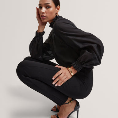 Women's SAMRAA-Gathered Neck Long Sleeve Blouse