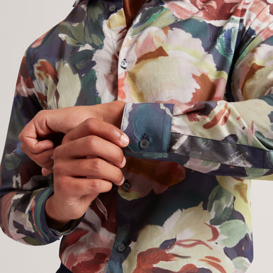 BRYNHIL: LS Regular Fit Large Painted Floral Shirt