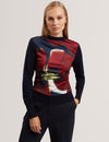 MAWIE: Printed Draped Front Knitted Top
