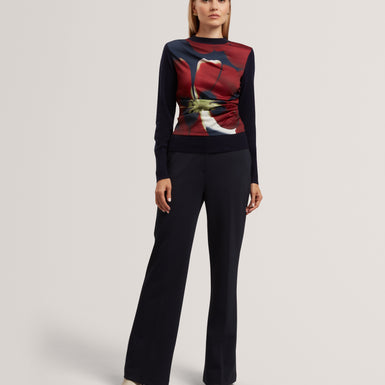 MAWIE: Printed Draped Front Knitted Top