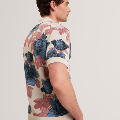 ASHQARA: Ss Relaxed Floral Button Through Polo