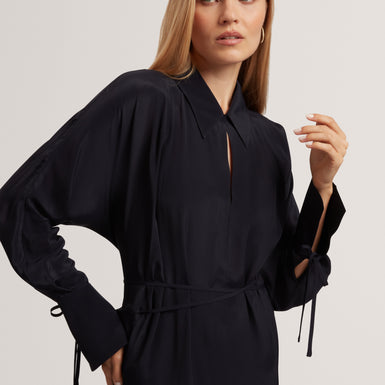 RHAEAA: Tie Detail Midi Shirt Dress
