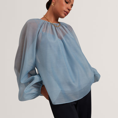 Women's EELANA-Organza Puff Sleeve Blouse