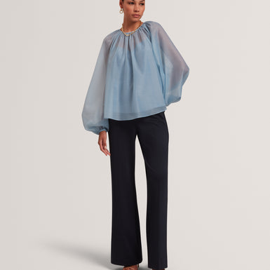 Women's EELANA-Organza Puff Sleeve Blouse