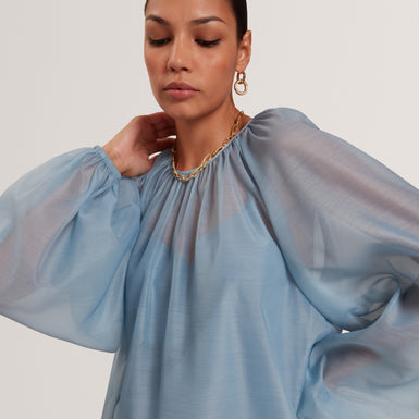Women's EELANA-Organza Puff Sleeve Blouse