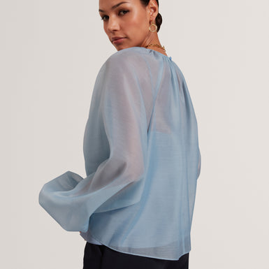 Women's EELANA-Organza Puff Sleeve Blouse