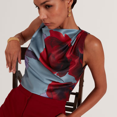 Women's HARPLYN-Print Sleeveless Drape Neck Top