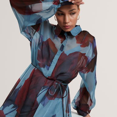 Women's MARRNIE-Printed Bib Detail Maxi Shirt Dress