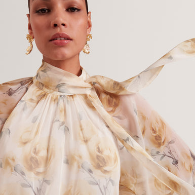 PATSIE: Tie Detail Long Sleeve Floral Maxi Dress