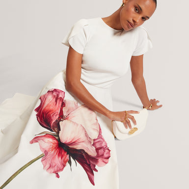 CRISANT: Printed Tulip Sleeve Mockable Dress