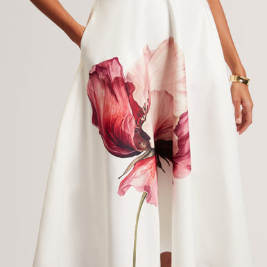 CRISANT: Printed Tulip Sleeve Mockable Dress