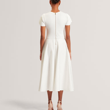 CRISANT: Printed Tulip Sleeve Mockable Dress