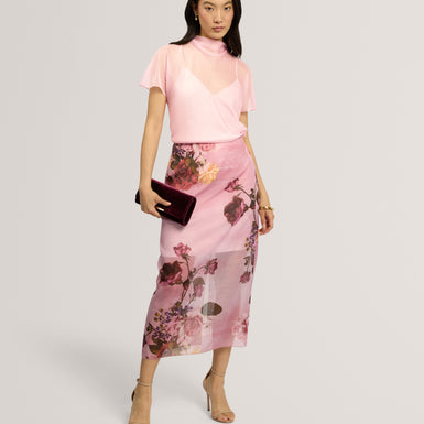ETHNYA: Printed Organza Overlay Midi Skirt