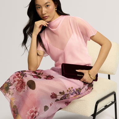 ETHNYA: Printed Organza Overlay Midi Skirt