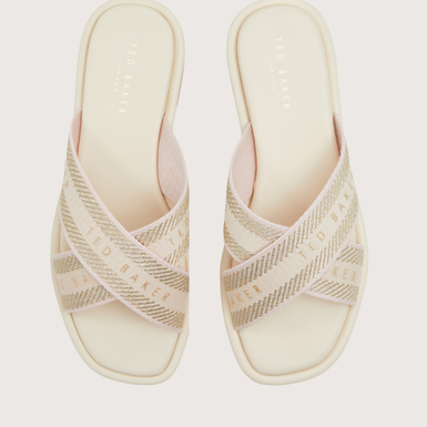 ASHIKA: Webbing Flat Sandal Ivory