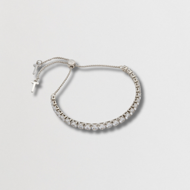 MELRAH: Silver Crystal Adjustable Tennis Bracelet