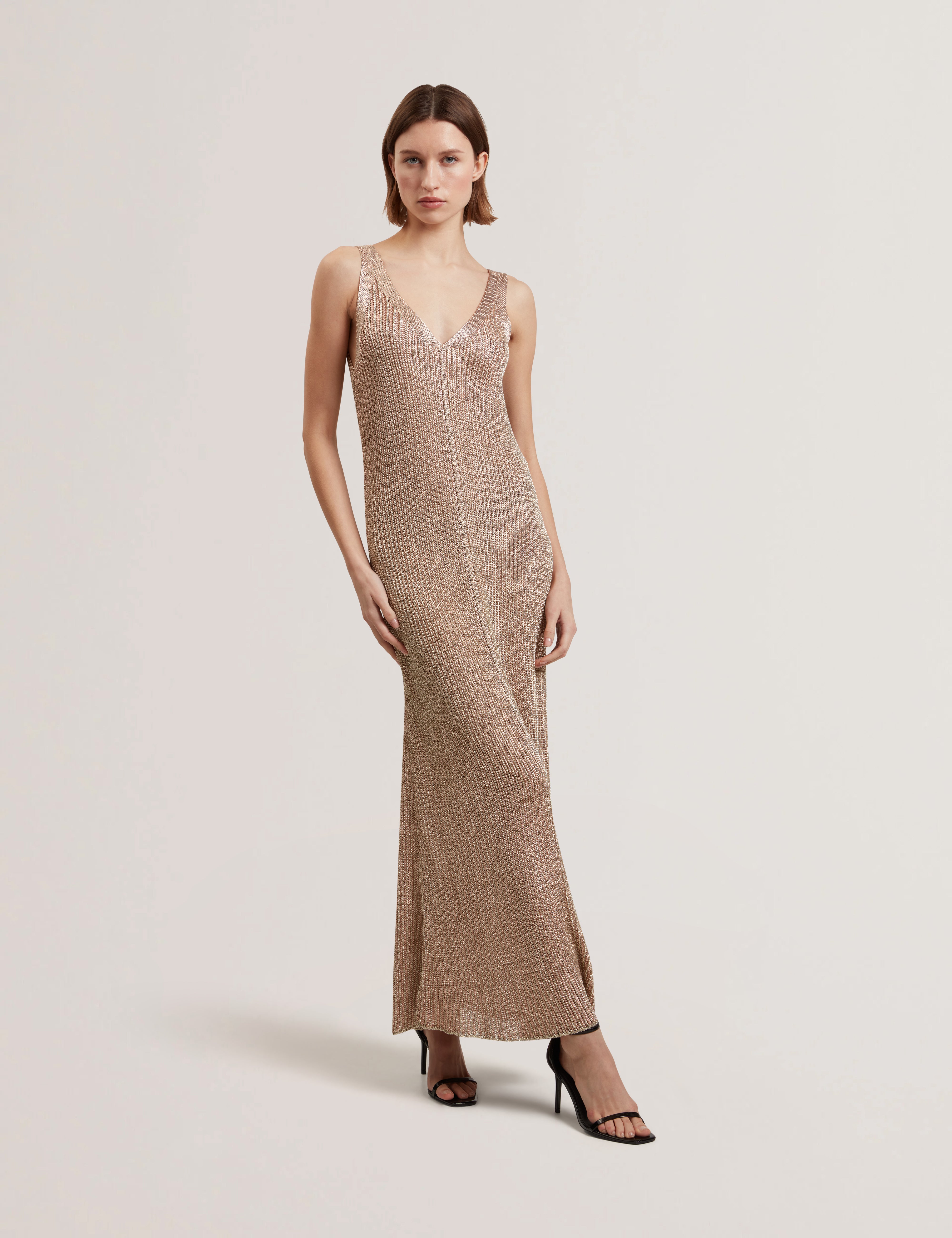 Women's ALARNAA-Chainmail Knitted Column Dress Gold