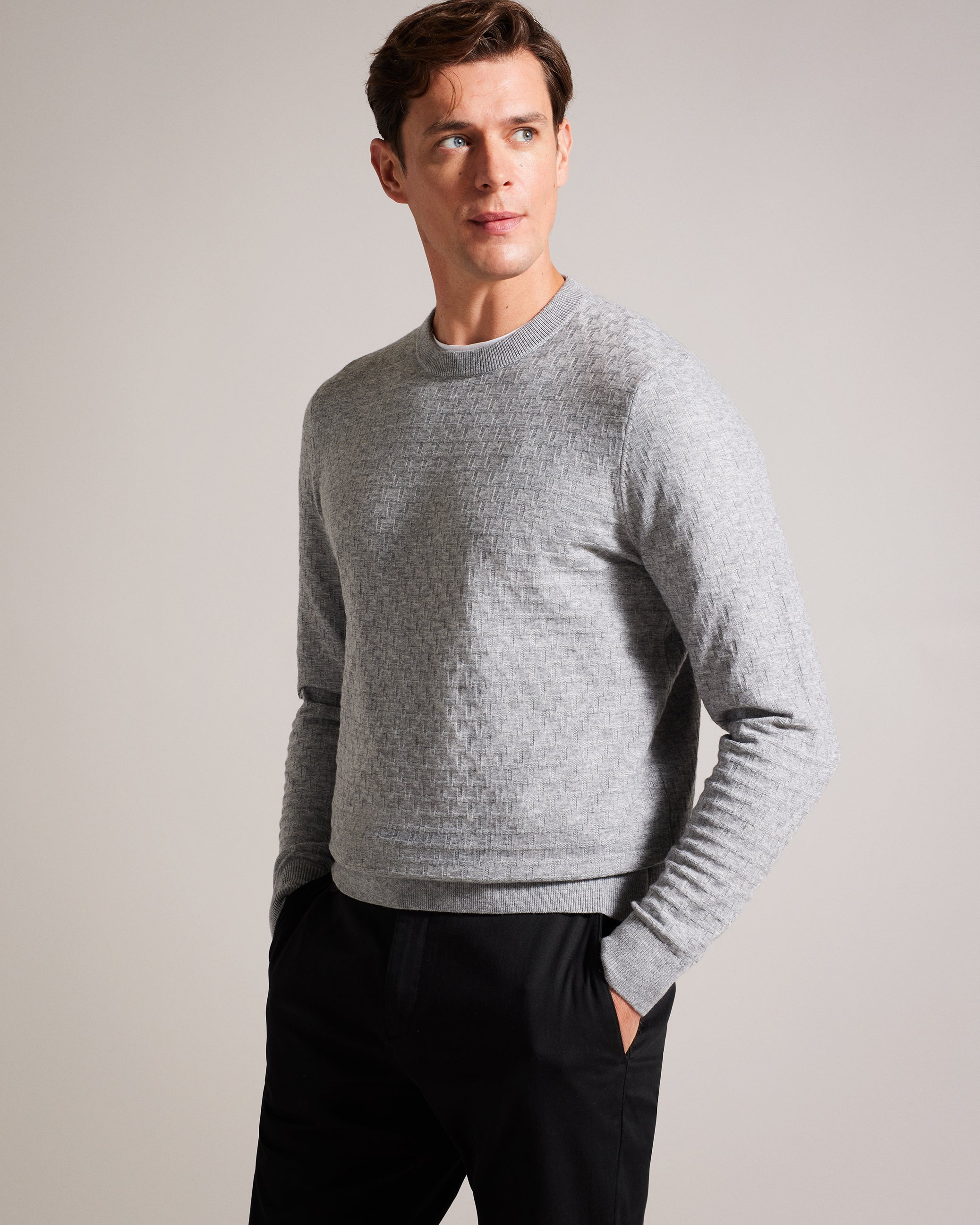Men's Loung-Ls T Stitch Crew Neck Grey-Marl