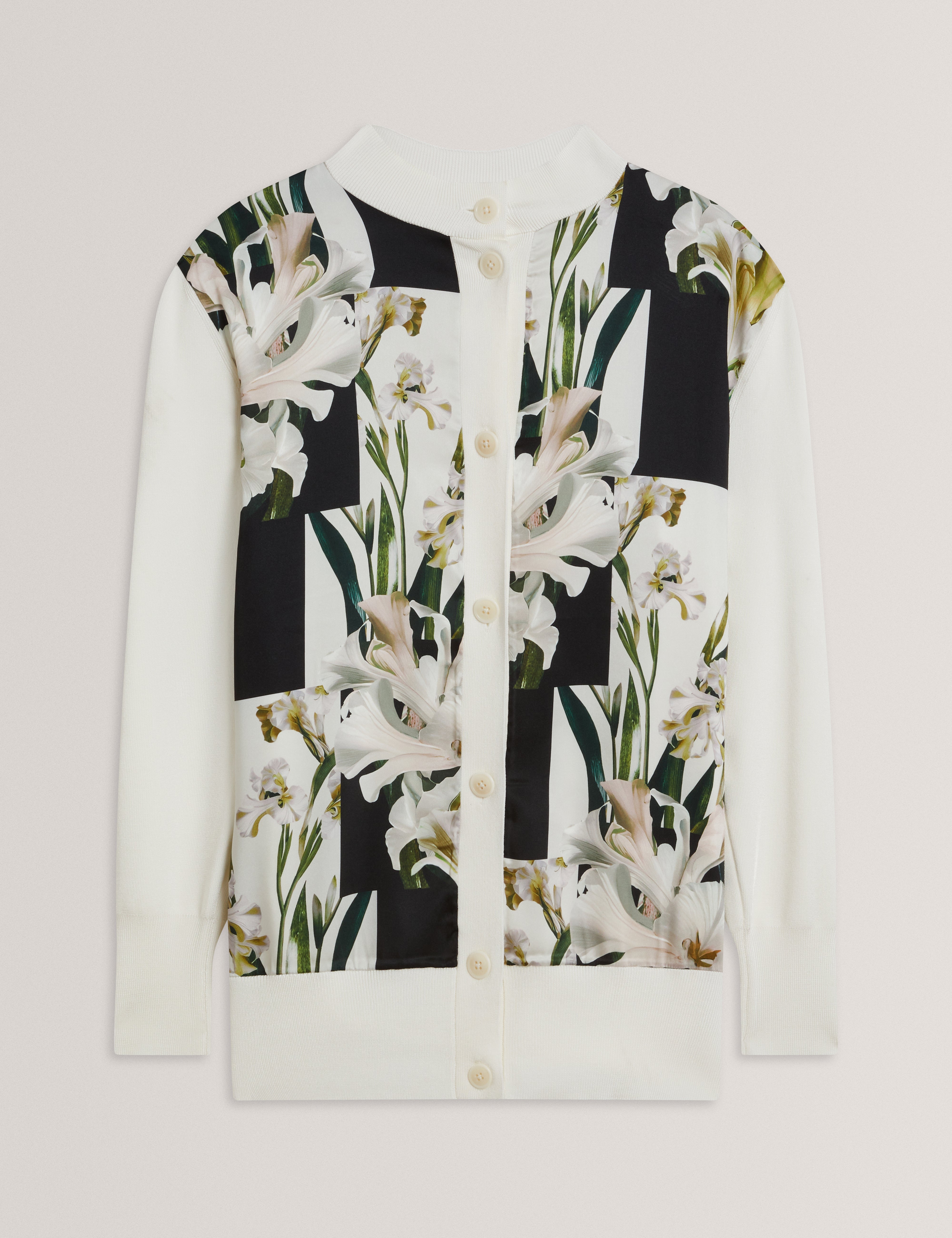 Women's BELVIAA-Printed Woven Front Cardigan