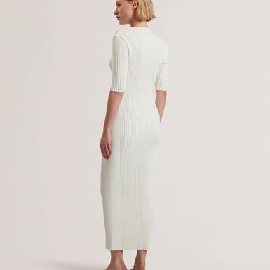 CANDIIC: Ribbed Knit Button Detail Column Dress