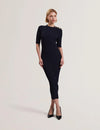 Women's CANDIIC-Ribbed Knit Button Detail Column Dress