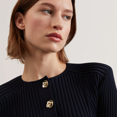 Women's DAYYZI-Rib Knit Biker Detail Cardigan Navy