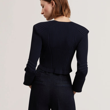 Women's DAYYZI-Rib Knit Biker Detail Cardigan Navy