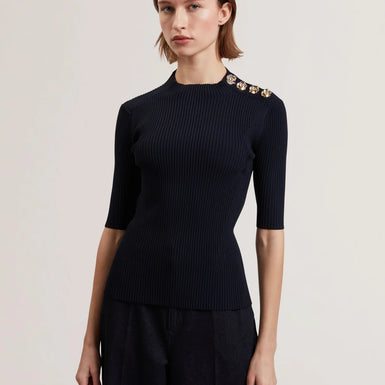Womens EELIIA- Rose Button Detail Short Sleeve Top