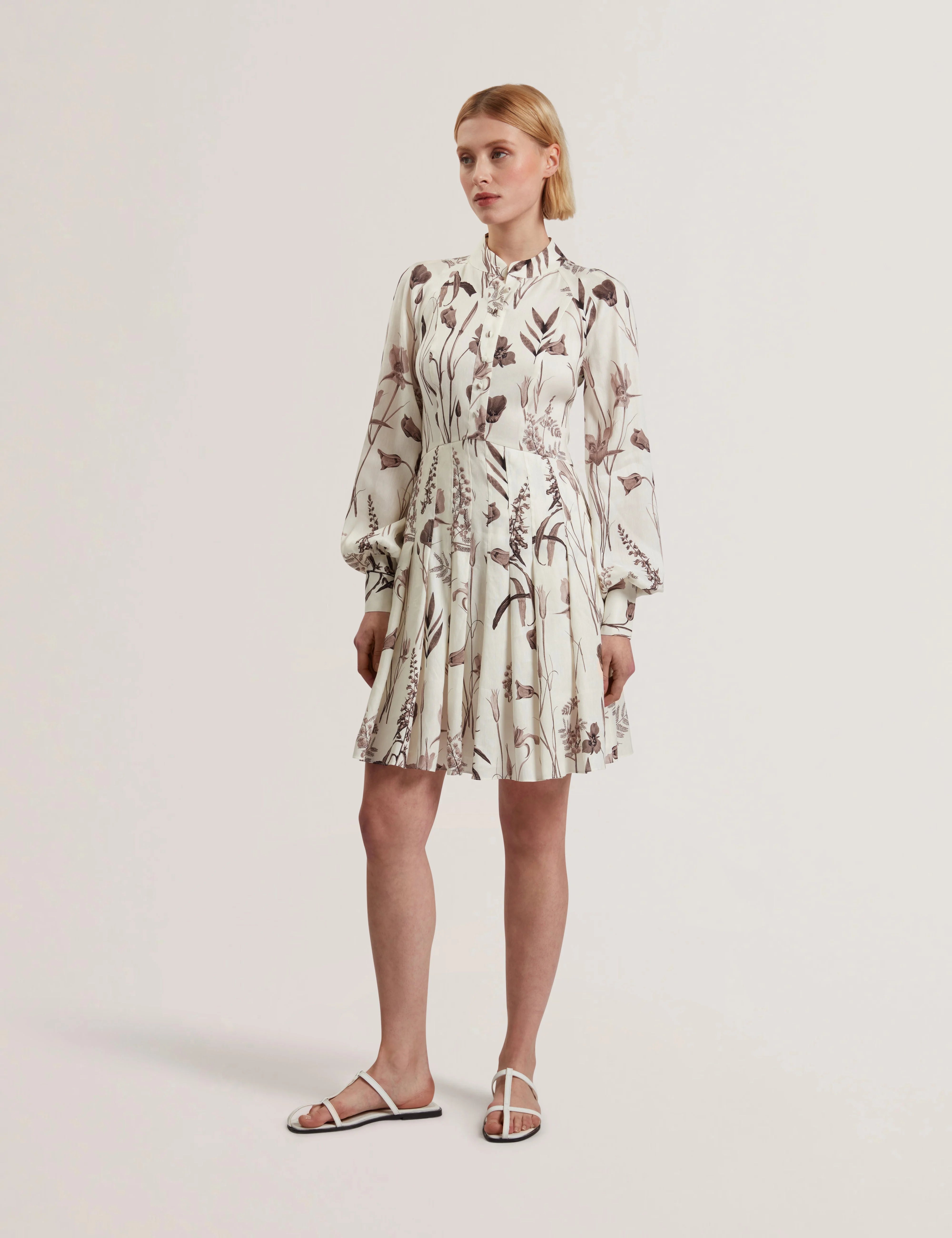 Women's ELODIZA-Linen Silk Pleated Mini Dress Ivory