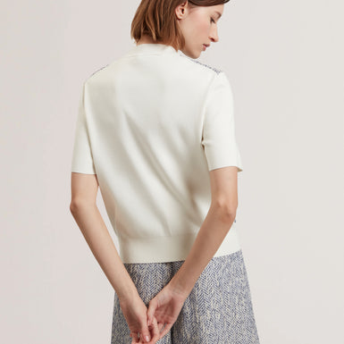 EZZELI: Boucle Front Short Sleeve Sweater