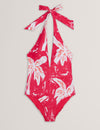 GENEVEE: Printed Plunge Halter Neck Swimsuit