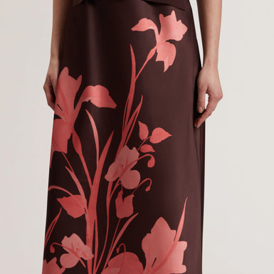 Women's LATTENA-Printed Satin Midi Dress With Removable Tank DK-Brown
