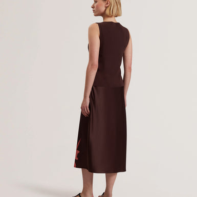 Women's LATTENA-Printed Satin Midi Dress With Removable Tank DK-Brown