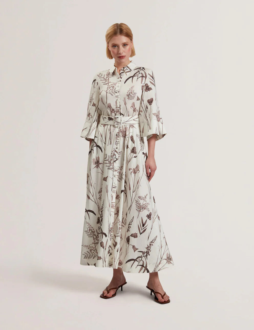 Womens LUWISA-Linen Silk Pleated Midi Dress