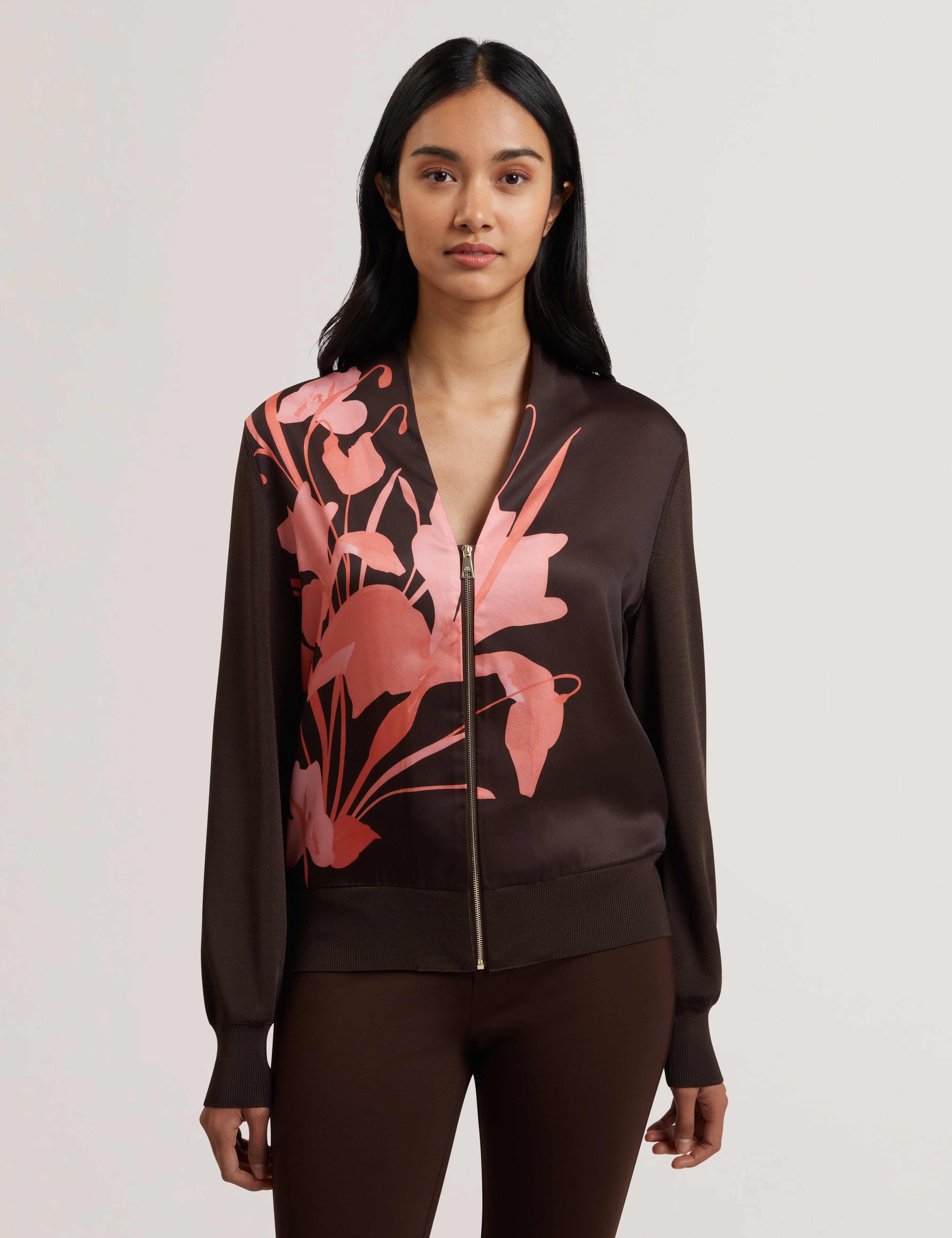 Women's MATIINA-Printed Woven Front Zipped Cardigan