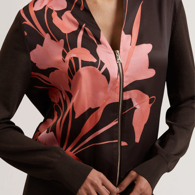 Women's MATIINA-Printed Woven Front Zipped Cardigan