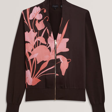 Women's MATIINA-Printed Woven Front Zipped Cardigan