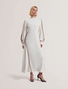 Women's MEARIM-Piping Detail Long Sleeve Mid Dress Ivory