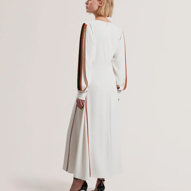 Women's MEARIM-Piping Detail Long Sleeve Mid Dress Ivory