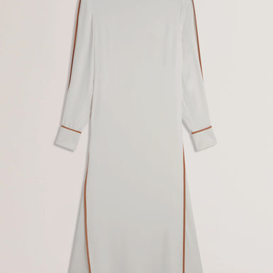 Women's MEARIM-Piping Detail Long Sleeve Mid Dress Ivory
