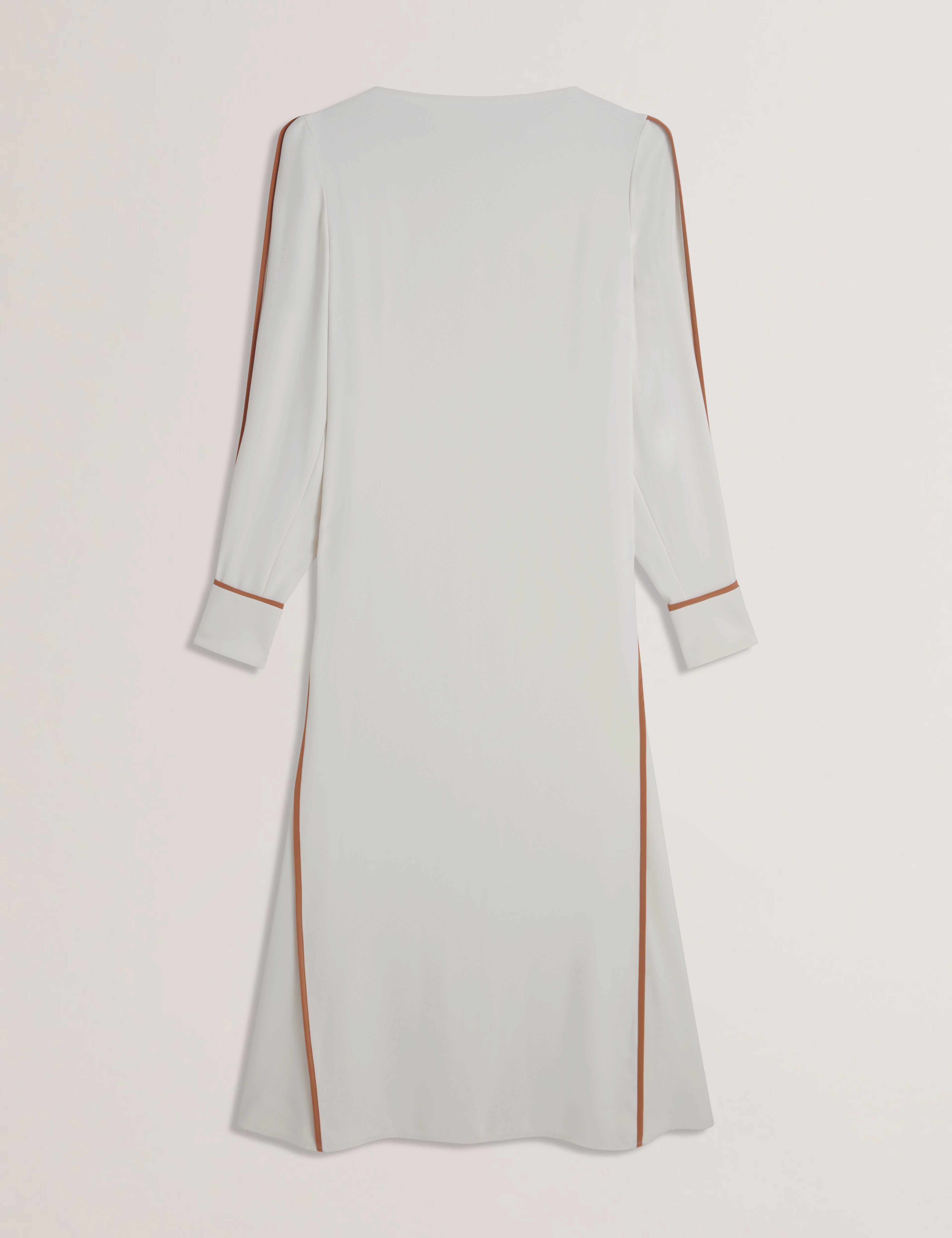 Women's MEARIM-Piping Detail Long Sleeve Mid Dress Ivory