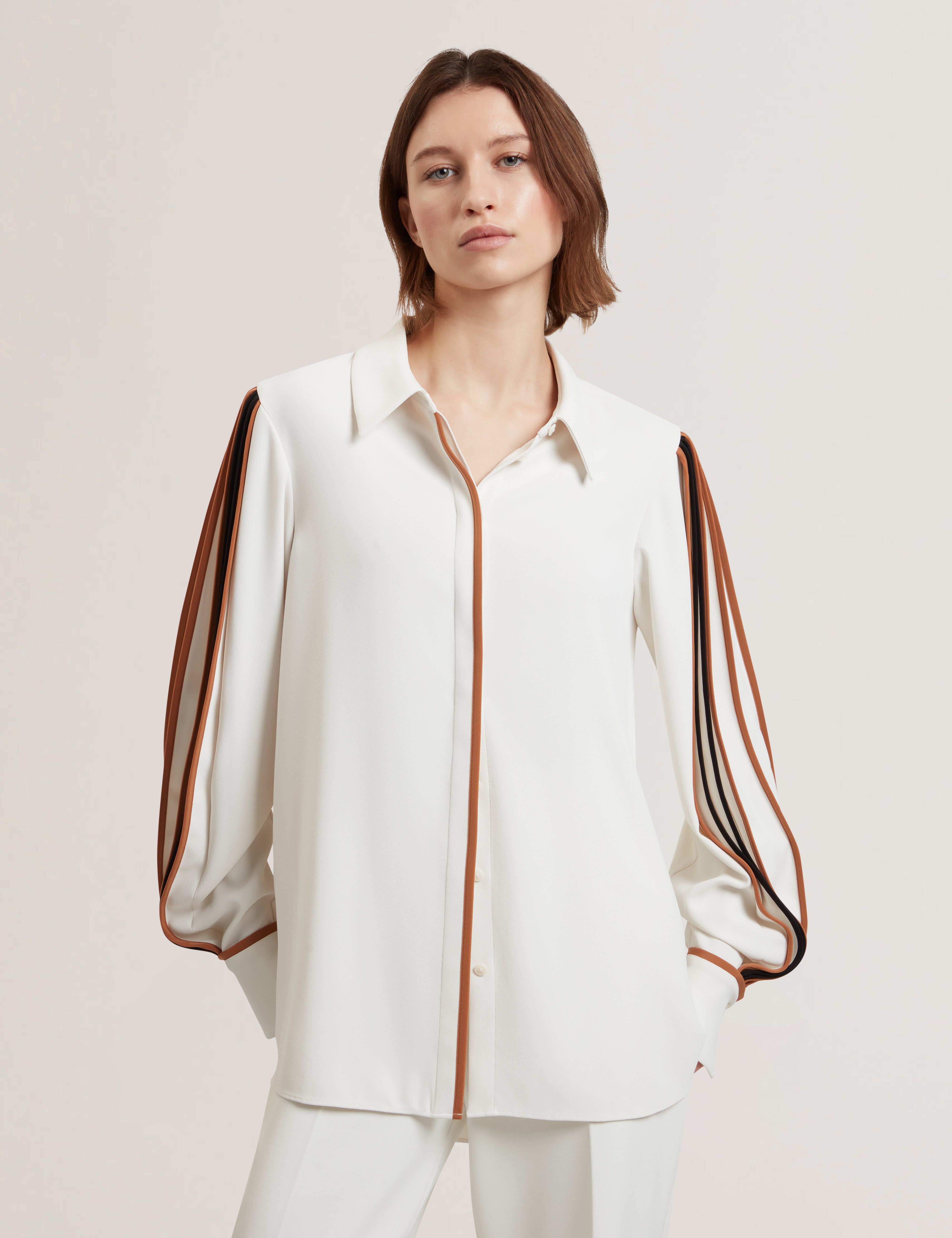 Women's MIRITI-Piping Detail Long Sleeve Shirt Ivory