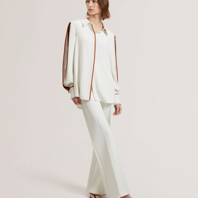 Women's MIRITI-Piping Detail Long Sleeve Shirt Ivory